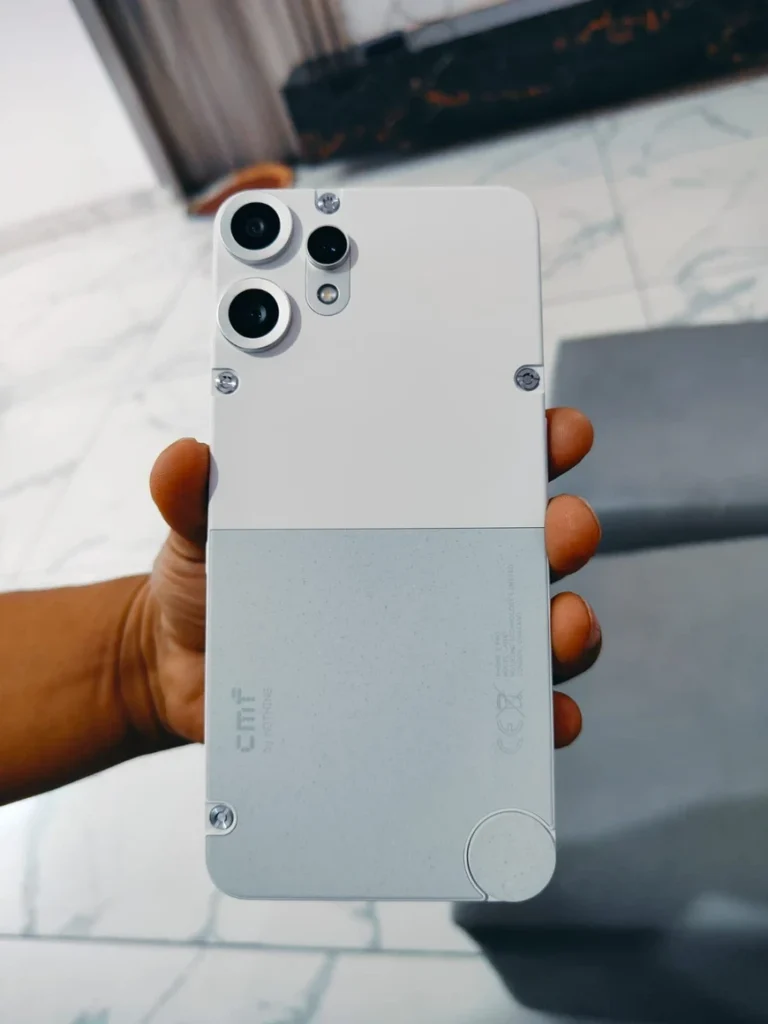 Rear view of CMF Phone 2 Pro showing its sleek design and triple camera module